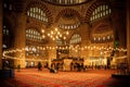 Edirne / Turkey, May 14 2019: An interior view of the Selimiye Mosque during the holy month Ramadan. The mosque was built by the Royalty Free Stock Photo