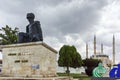 Monument of otoman architect Mimar Sinan and Selimiye Mosque in city of Edirne, Turkey Royalty Free Stock Photo