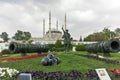 Selimiye Mosque and monument of Ottoman Sultan Mehmed II with medieval cannon in city of Edirne, Turkey Royalty Free Stock Photo