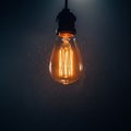 Edison-style light bulb with a glowing filament, surrounded by a dark, Royalty Free Stock Photo