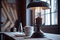 Edison table lamp in interior Vintage effect style picture. Minimal concept.