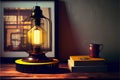 Edison table lamp in the interior Vintage effect style picture. Minimal concept.