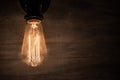 Edison vintage light bulb, retro light bulb in dark room and concrete wall as background Royalty Free Stock Photo