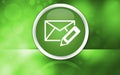 Edit email icon premium glossy button isolated on abstract shiny green background