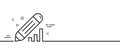 Edit statistics line icon. Pencil chart sign. Seo management. Minimal line pattern banner. Vector