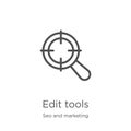 edit tools icon vector from seo and marketing collection. Thin line edit tools outline icon vector illustration. Outline, thin