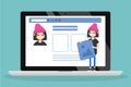 Edit your profile. Conceptual illustration. Young female character uploading a photo on her social media profile / flat vector il