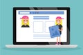 Edit your profile. Conceptual illustration. Young female character uploading a photo on her social media profile / flat vector il