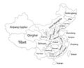 Editable blank vector map of China. Administrative divisions of China counties, separated provinces.