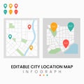Editable City Location Map Infographic Vector with Colorful Navigation Pins Royalty Free Stock Photo