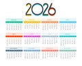 editable colorful 2026 monthly calendar template design Royalty Free Stock Photo