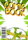 Editable comic book cover with simple explosion background. Vector illustration