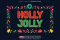 Editable 3d text effect holly jolly for banner and poster template Royalty Free Stock Photo