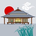 Front View Traditional Japanese House Vector Illustration