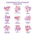 Editable icons representing codependent relationship concepts