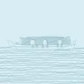 Outline Style Indian Keralan Houseboat Backwater Vector Illustration