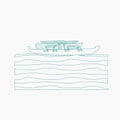 Indian Keralan Houseboat Backwater in Outline Style Vector Illustration