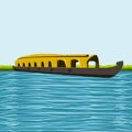 Semi-Oblique Indian Keralan Houseboat Backwater Vector Illustration Royalty Free Stock Photo