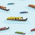 Semi-Oblique Keralan Houseboat Vector Illustration Seamless Pattern