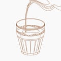 Outline Style Pouring Indian Masala Chai From Kettle Into Glass Mug