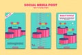 Editable instagram story post template set blue with podium for product image showcase in 90s retro trendy cartoon anti design