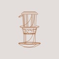 Outline Style Vietnamese Drip Coffee With Saucer Vector Illustration