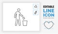 Editable lien icon of a stick figure throwing away trash