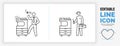 Editable line icon of a broken printer and a repairman fixing it