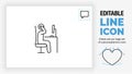 Editable line icon of a help desk stick figure