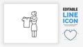 Editable line icon of a stick figure girl working in a clothing store