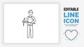 Editable line icon of a stick figure mine worker