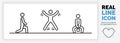 Editable real line icon of a stick figure person staying fit at home