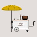 Mobile Mini Coffee Cart With Umbrella Vector Illustration