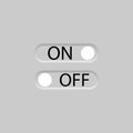 Editable neomorphism on off lettering square shape power button set. Slider for website, mobile menu, navigation and