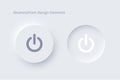 Editable neumorphism on off round shape power button set. Circle objects for website, mobile menu, navigation and Royalty Free Stock Photo