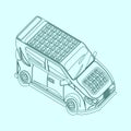 Outline Style Three-Quarter Top View Solar Energy Electric Car