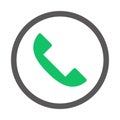 A green phone icon inside a round circle. Editable vectors.