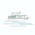 Outline Style Semi-Oblique Pontoon Boat Vector Illustration