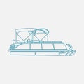 Outline Style Semi-Oblique Side View Pontoon Boat Vector Illustration