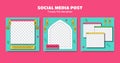 Editable ramadan instagram square post template set 90s retro trendy cartoon style