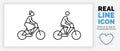 Editable real line icon of a female and male stick figure riding on a bicycle