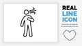 Editable real line icon of a outline stick figure having trouble breathing