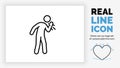 Editable real line icon of a sick stick figure coughing and sneezing