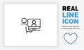 Editable real line icon of stick figure people working from home on their computer Royalty Free Stock Photo
