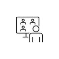 Editable real line icon of stick figure people working from home