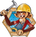 Construction monkey with safety helmet, hammer and nails