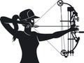 Female aiming with compound bow Royalty Free Stock Photo