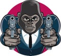 Gorilla in suit aiming with pistols Royalty Free Stock Photo