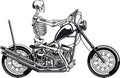 Human skeleton riding chopper motorcycle