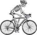 Human skeleton riding racing bicycle